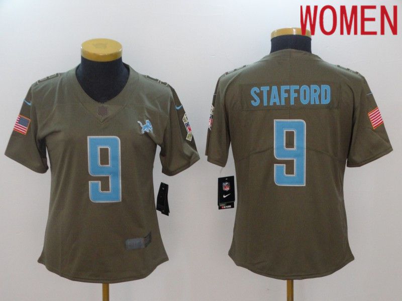 Women Detroit Lions 9 Stafford Green Nike Olive Salute To Service Limited NFL Jersey